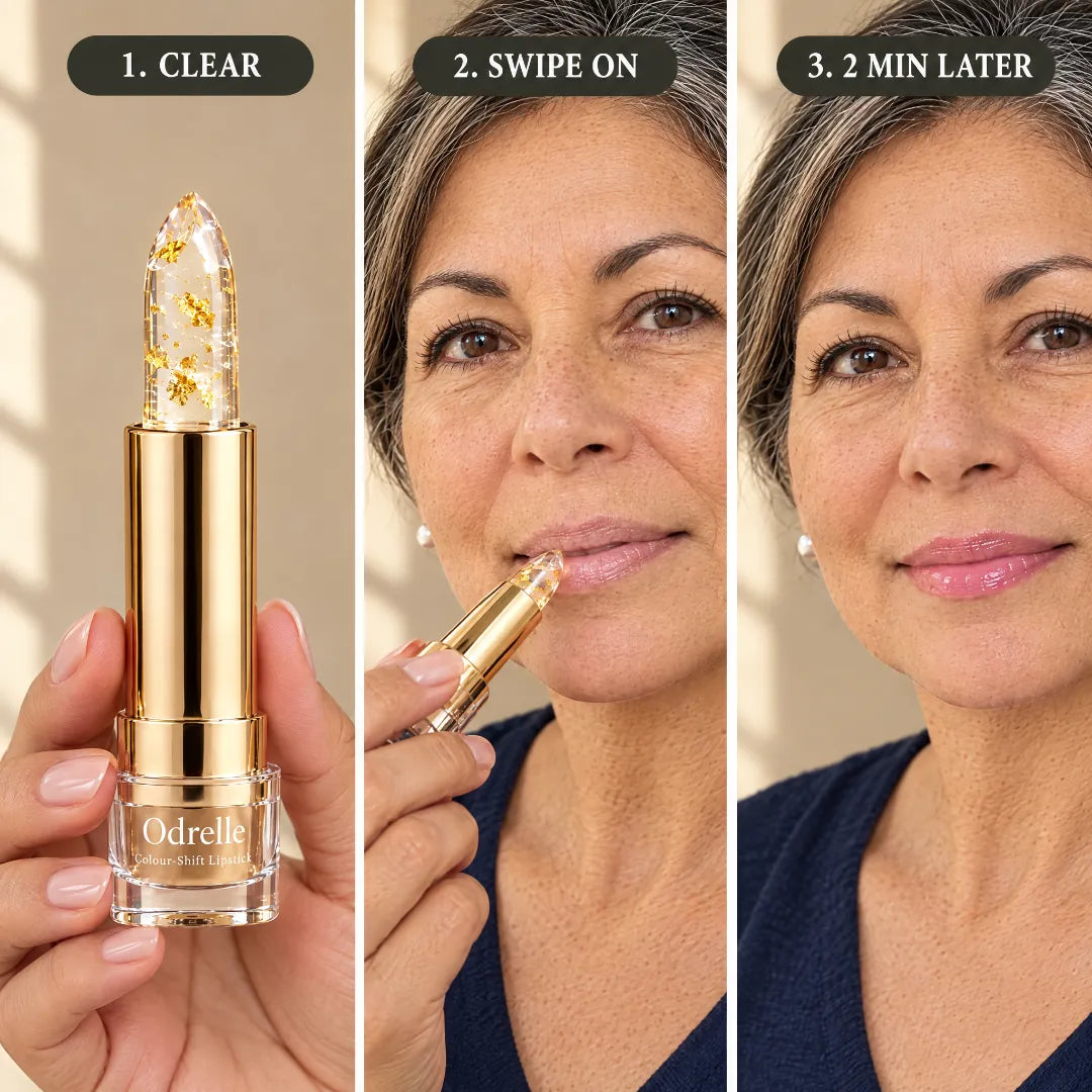 Odrelle lipstick goes on clear and turns pink in 2 minutes