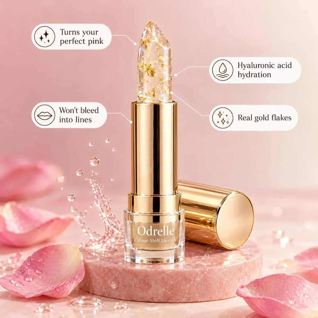 Odrelle colour-changing gold-flake lipstick