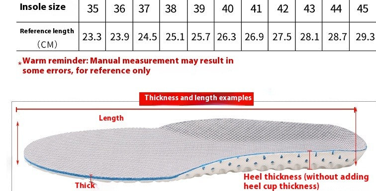 Arvo cushioned insoles size chart